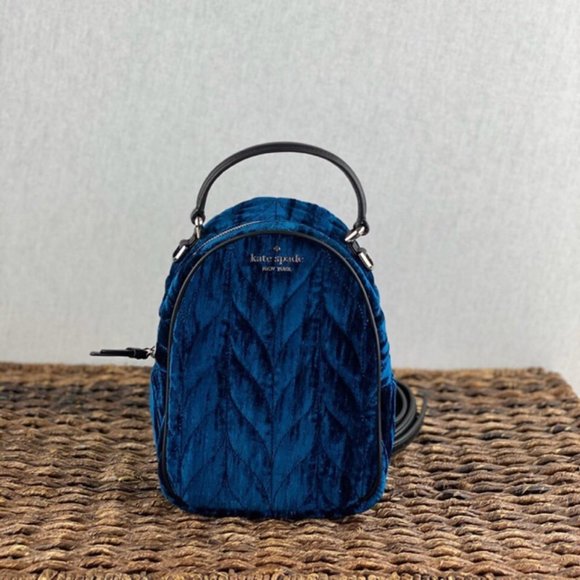 Kate Spade Navy Blue Quilted Velvet Mini Backpack